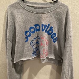 Target Gray Crew Neck Sweater with Blue and Pink Print